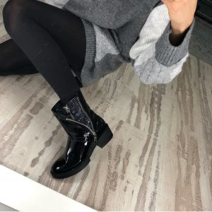 D$ Женские ботинки лаковые черные на молнии