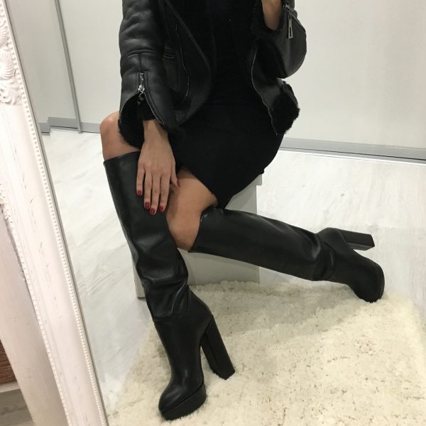 VN Женские сапоги демисезонные кожаные черные с каблуком (6)