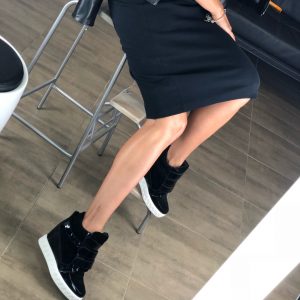 VN Женские сникерсы кожаные черные на липучках стильные (7)