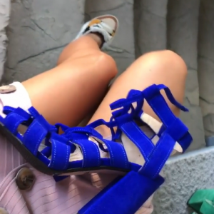 VN Женская обувь ручной работы босоножки замшевые синие насыщенные