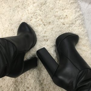 VN Женские сапоги кожаные пошив черных на толстом каблуке (7)